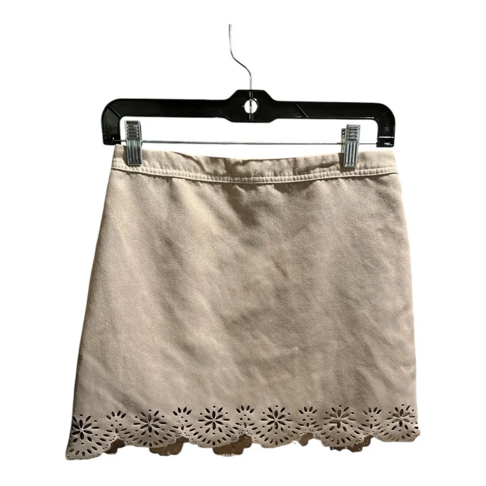 Hollister Tan Faux Suede‎ Die Cut Scalloped Hem Mini Skirt Size 3